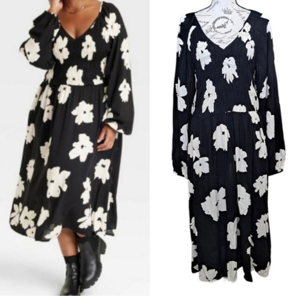 AVA & VIV black and white floral dress 2X